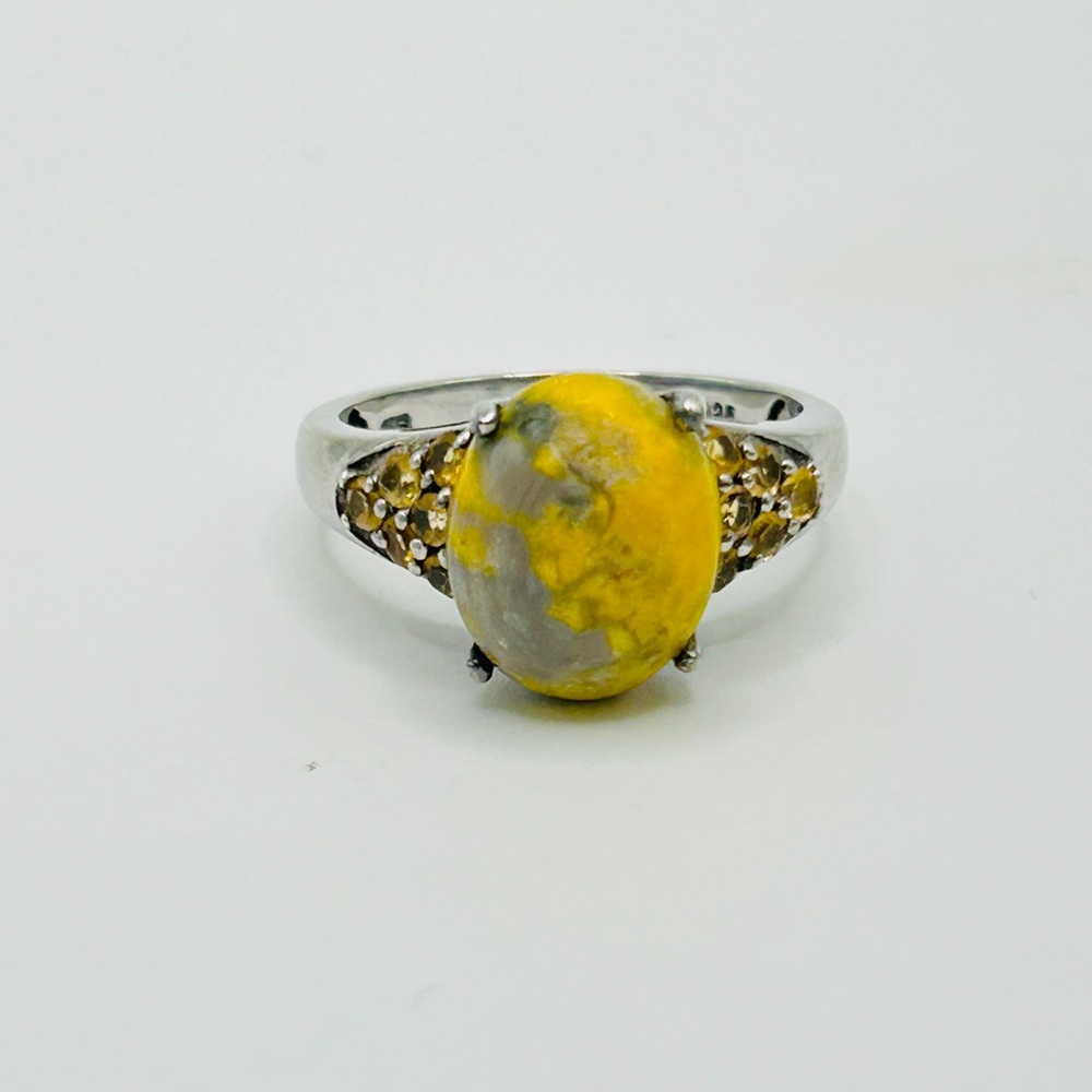 Bumblebee Jasper and Citrine Ring; Size 8; 925 Sterling Silver